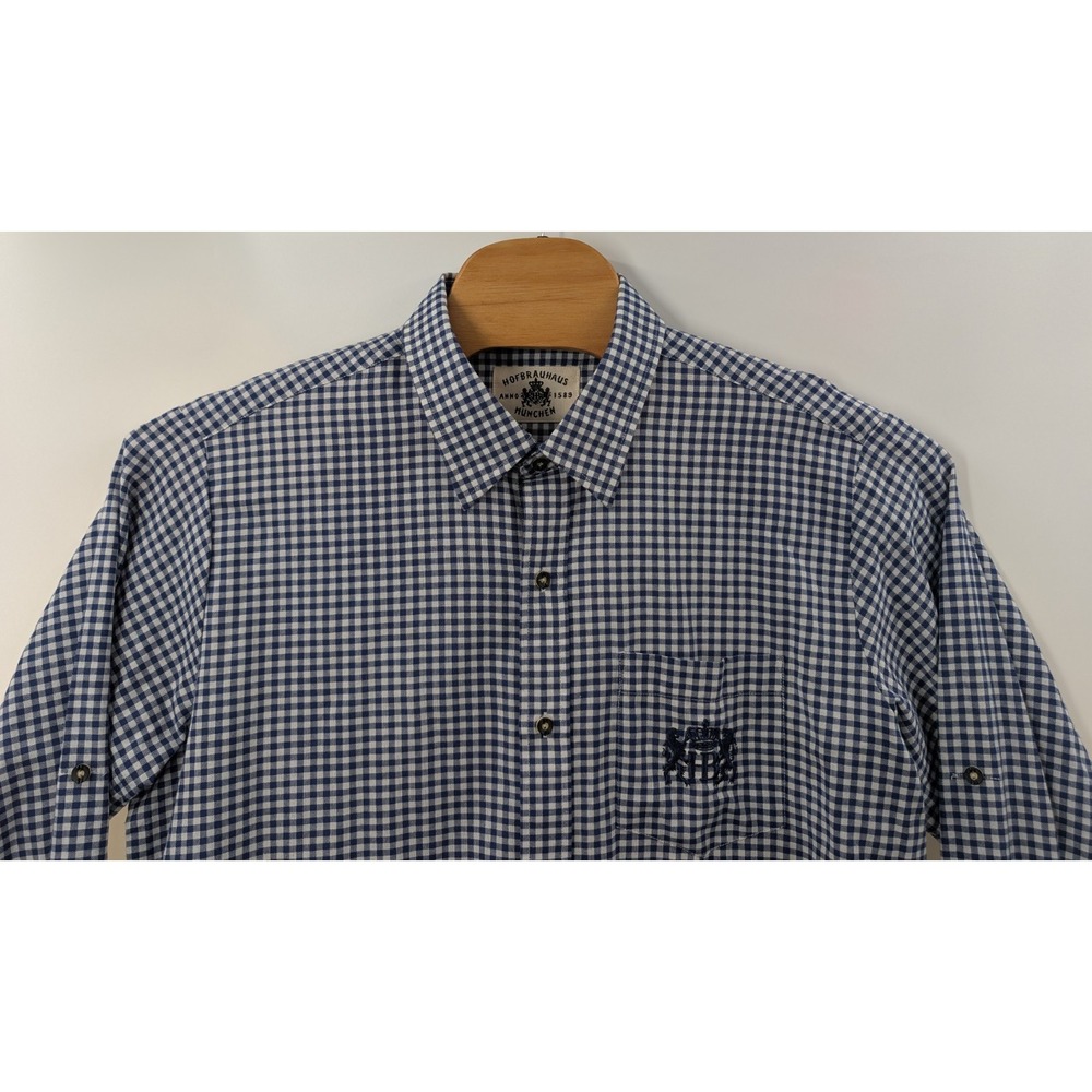 Hofbrauhaus Munchen Beer Men's 45/46 Button Down Shirt Long Sleeve Blue - Picture 5 of 12